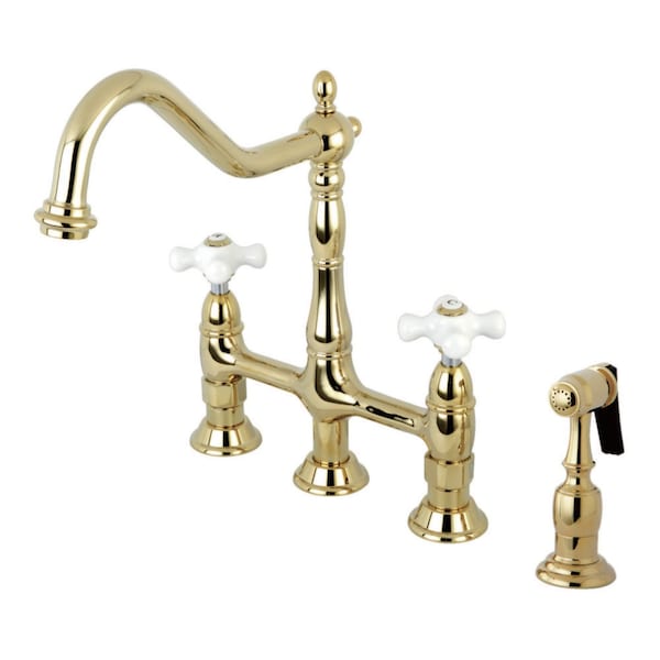 KS1272PXBS Heritage Bridge Kitchen Faucet W/Brass Sprayer, Brass